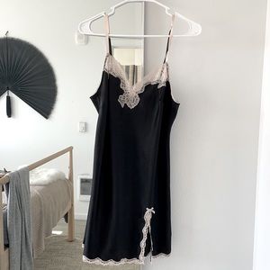 VS black satin blush nude pink lace slip